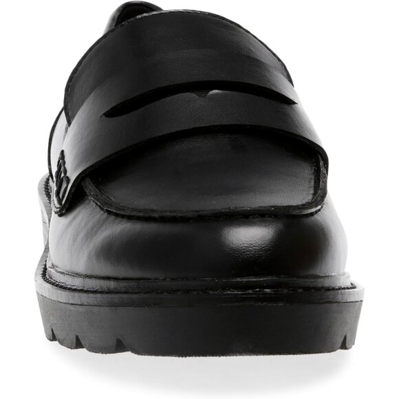 Anne Klein Womens Black Pu Rubber Low Chunky Heel Rounded Toe Loafer Flat - Picture 2 of 7